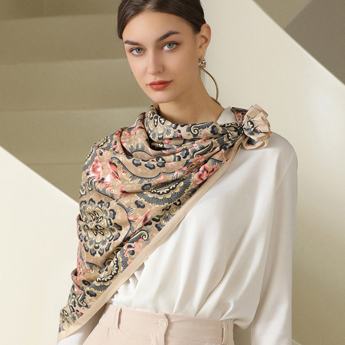 Paisley Print Silky Scarf with Lightweight Soft Fabric Versatile Square Neck and Hair Accessory