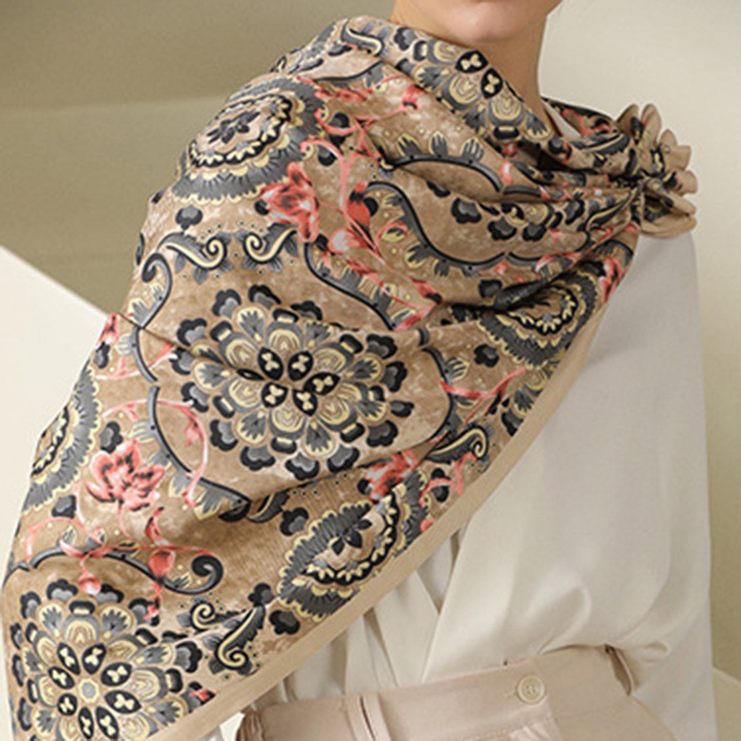 Paisley Print Silky Scarf with Lightweight Soft Fabric Versatile Square Neck and Hair Accessory