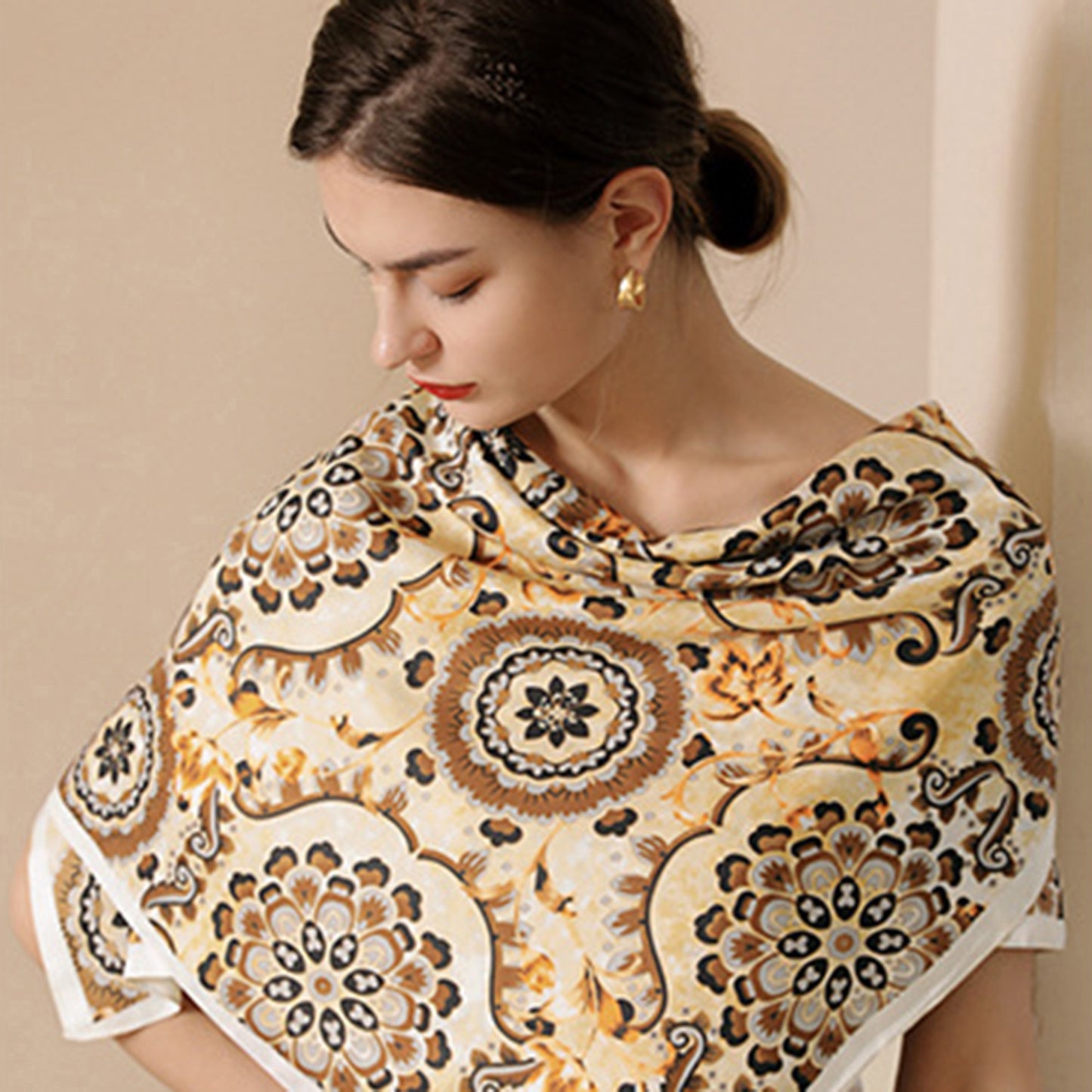 Paisley Print Silky Scarf with Lightweight Soft Fabric Versatile Square Neck and Hair Accessory