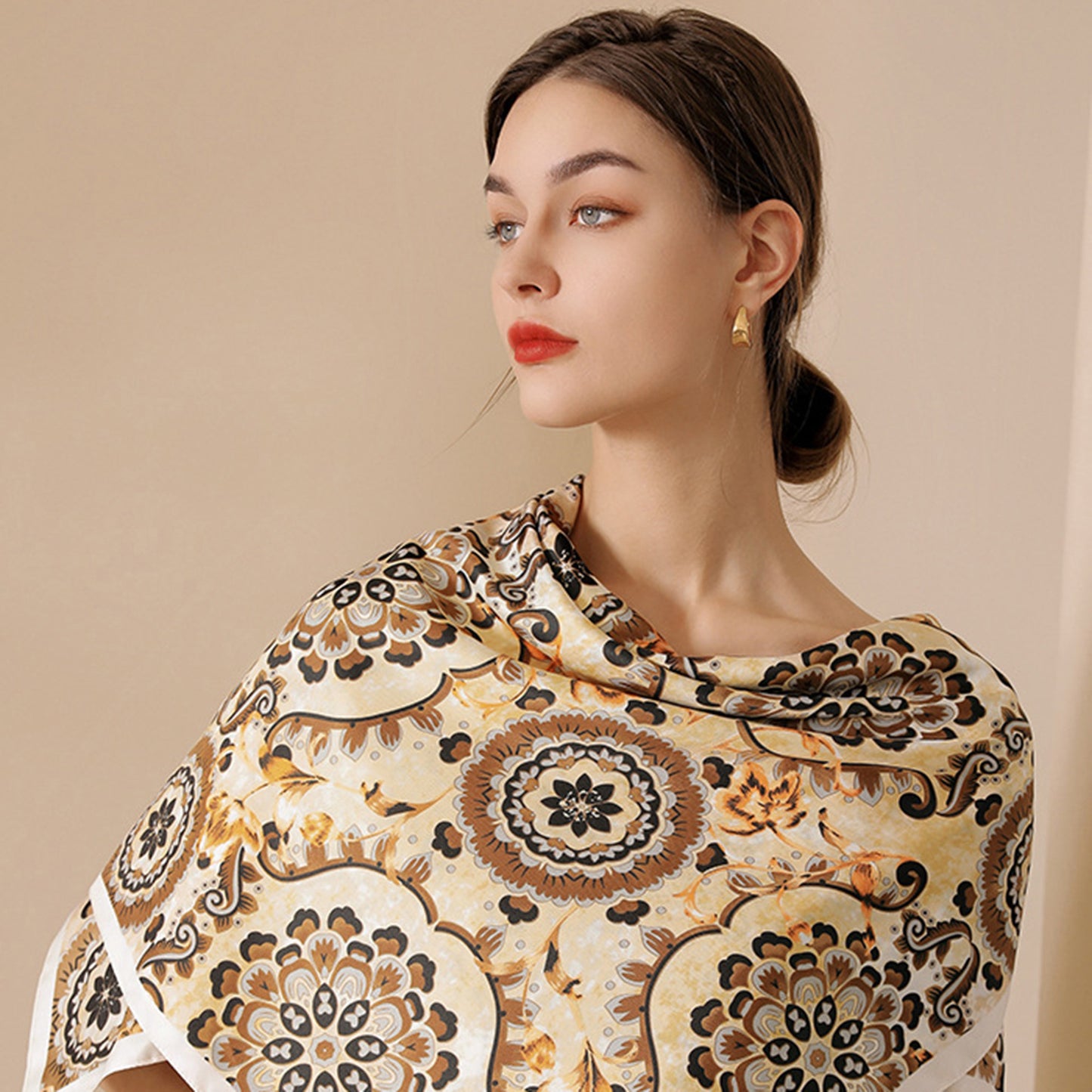 Paisley Print Silky Scarf with Lightweight Soft Fabric Versatile Square Neck and Hair Accessory