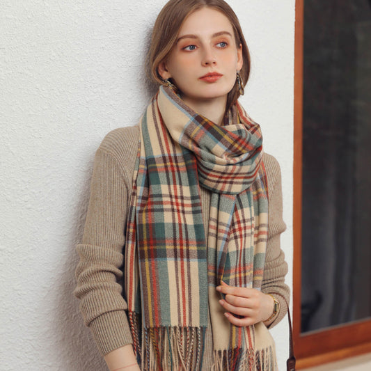 Plaid Fringe Scarf with Soft Woven Fabric Classic Check Pattern and Cozy Wrap Design
