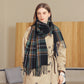 Plaid Fringe Scarf with Soft Woven Fabric Classic Check Pattern and Cozy Wrap Design