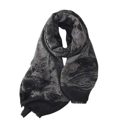 Abstract Print Woven Scarf with Soft Lightweight Fabric Modern Pattern and Frayed Edge Detailing