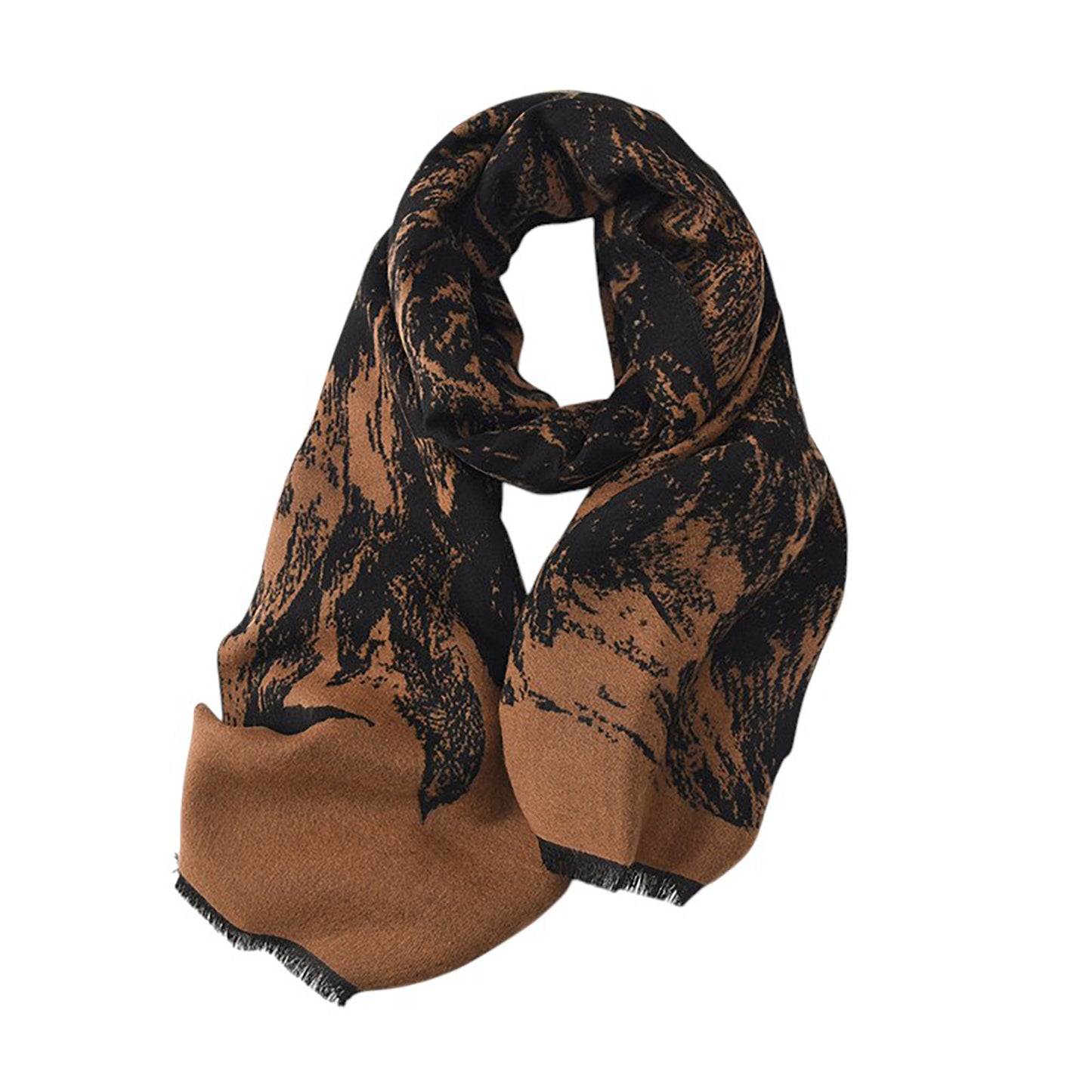 Abstract Print Woven Scarf with Soft Lightweight Fabric Modern Pattern and Frayed Edge Detailing