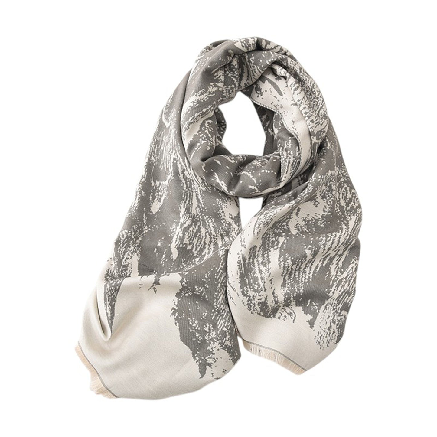 Abstract Print Woven Scarf with Soft Lightweight Fabric Modern Pattern and Frayed Edge Detailing