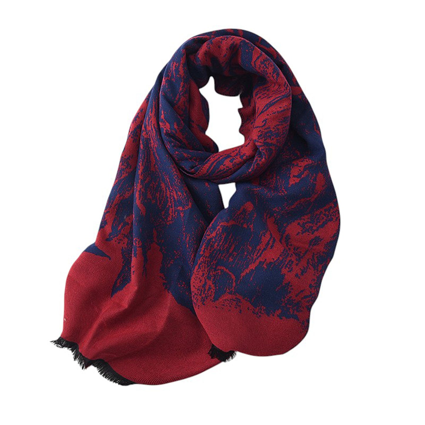 Abstract Print Woven Scarf with Soft Lightweight Fabric Modern Pattern and Frayed Edge Detailing