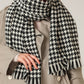 Houndstooth Woven Scarf with Soft Cozy Fabric Classic Black and White Check and Fringe Trim