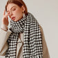 Houndstooth Woven Scarf with Soft Cozy Fabric Classic Black and White Check and Fringe Trim