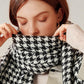 Houndstooth Woven Scarf with Soft Cozy Fabric Classic Black and White Check and Fringe Trim