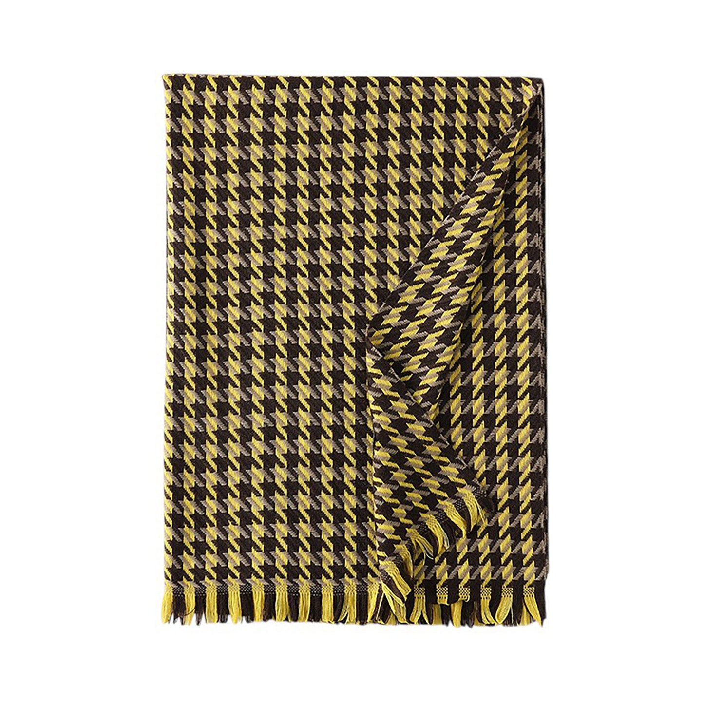Houndstooth Woven Scarf with Soft Cozy Fabric Classic Pattern and Fringe Trim Detailing
