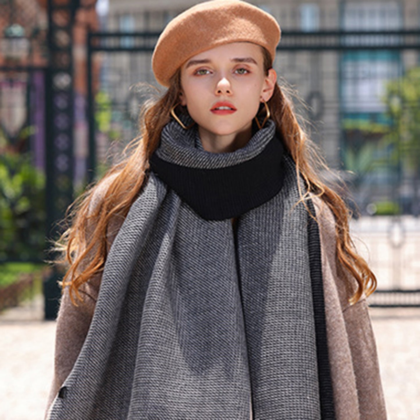 Color Block Woven Scarf with Soft Cozy Fabric Modern Neutral Tones and Textured Design