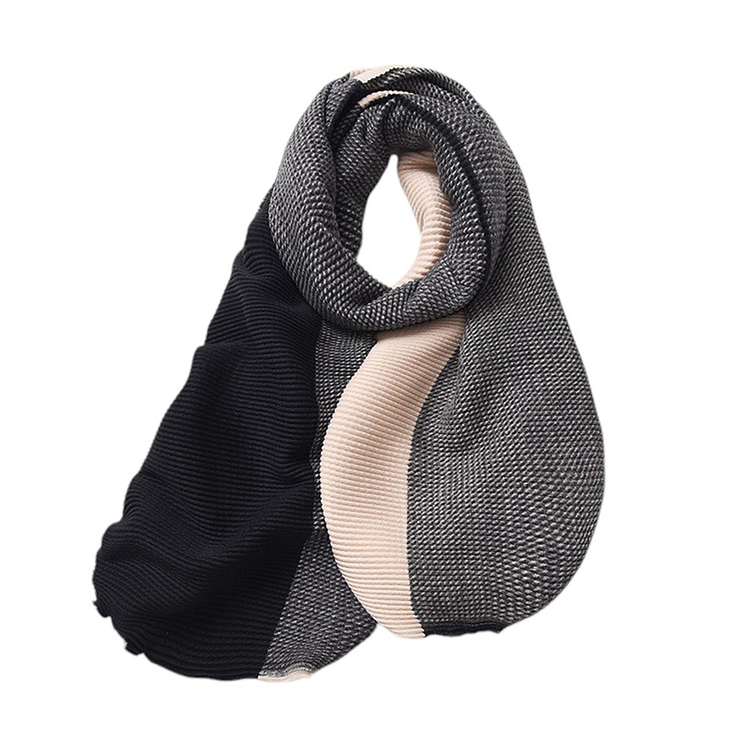 Color Block Woven Scarf with Soft Cozy Fabric Modern Neutral Tones and Textured Design