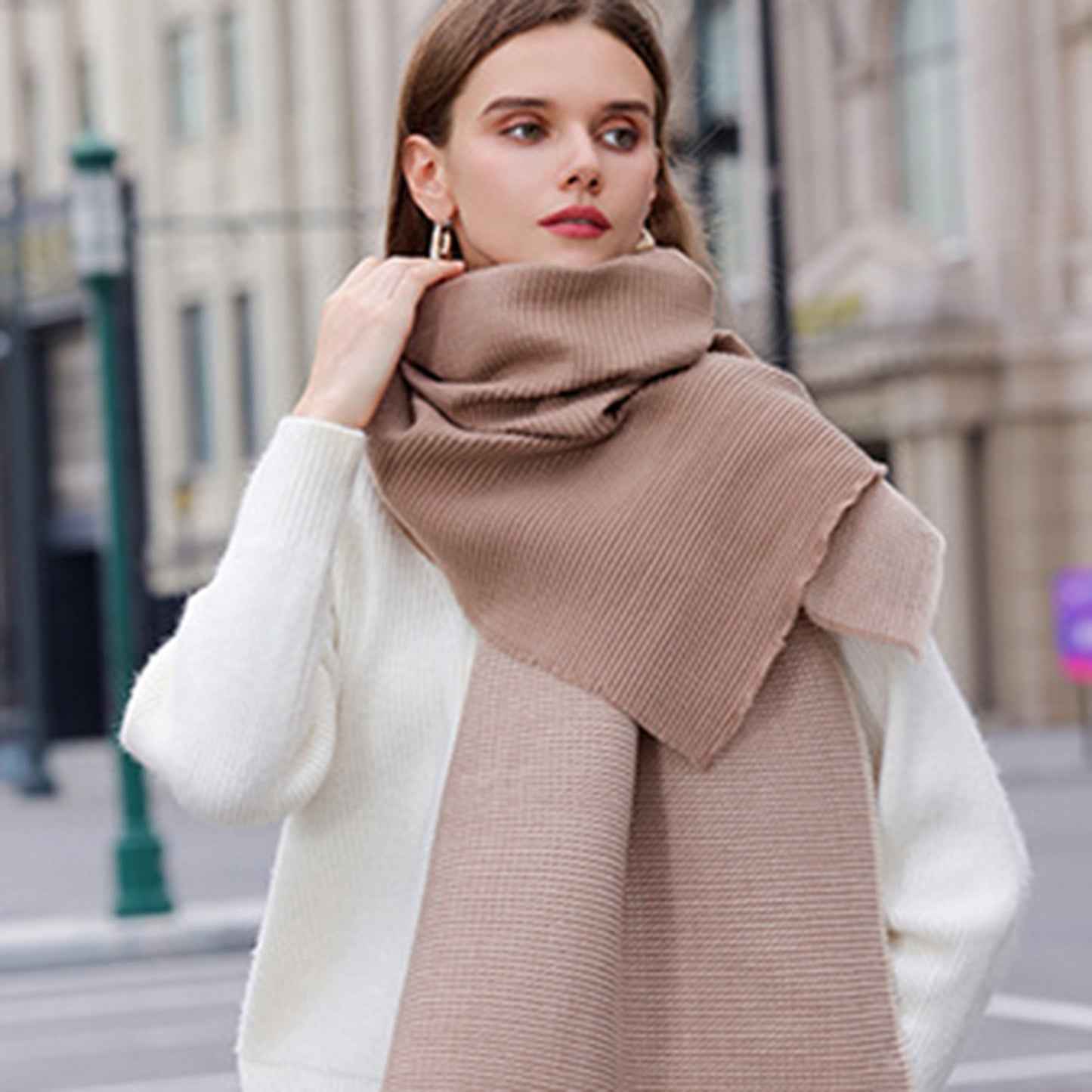 Color Block Woven Scarf with Soft Cozy Fabric Modern Neutral Tones and Textured Design