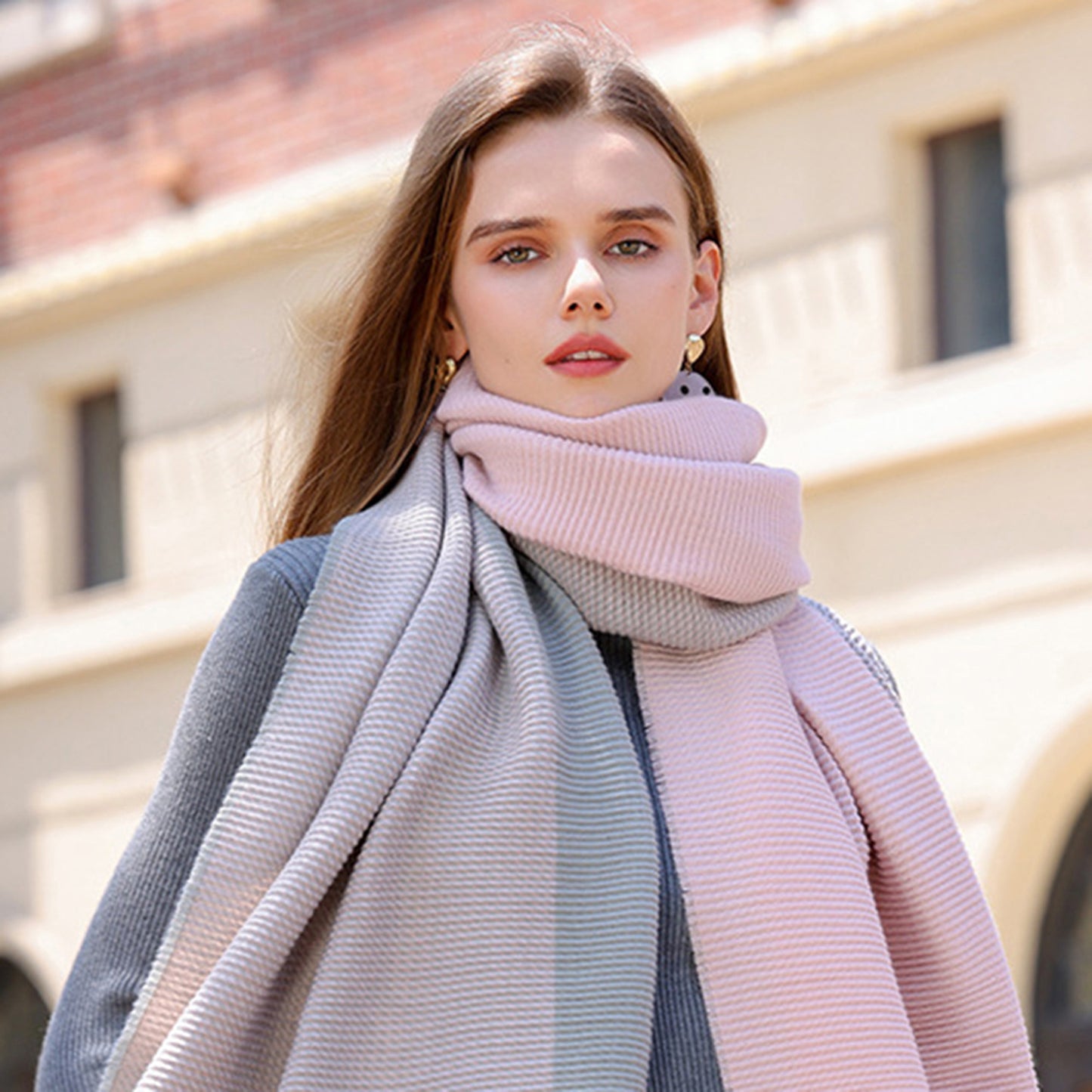 Color Block Woven Scarf with Soft Cozy Fabric Modern Neutral Tones and Textured Design