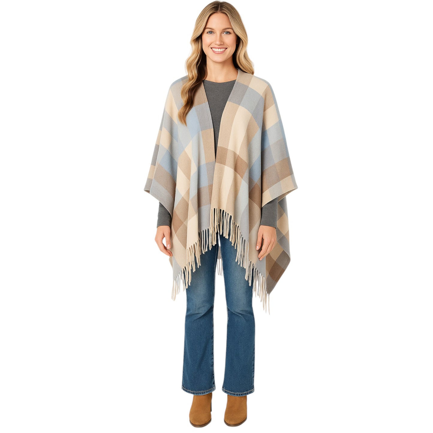 Classic Oversized Plaid Scarf with Tassel Trim Wrap Warm Shawl - 71IN¡Á27IN