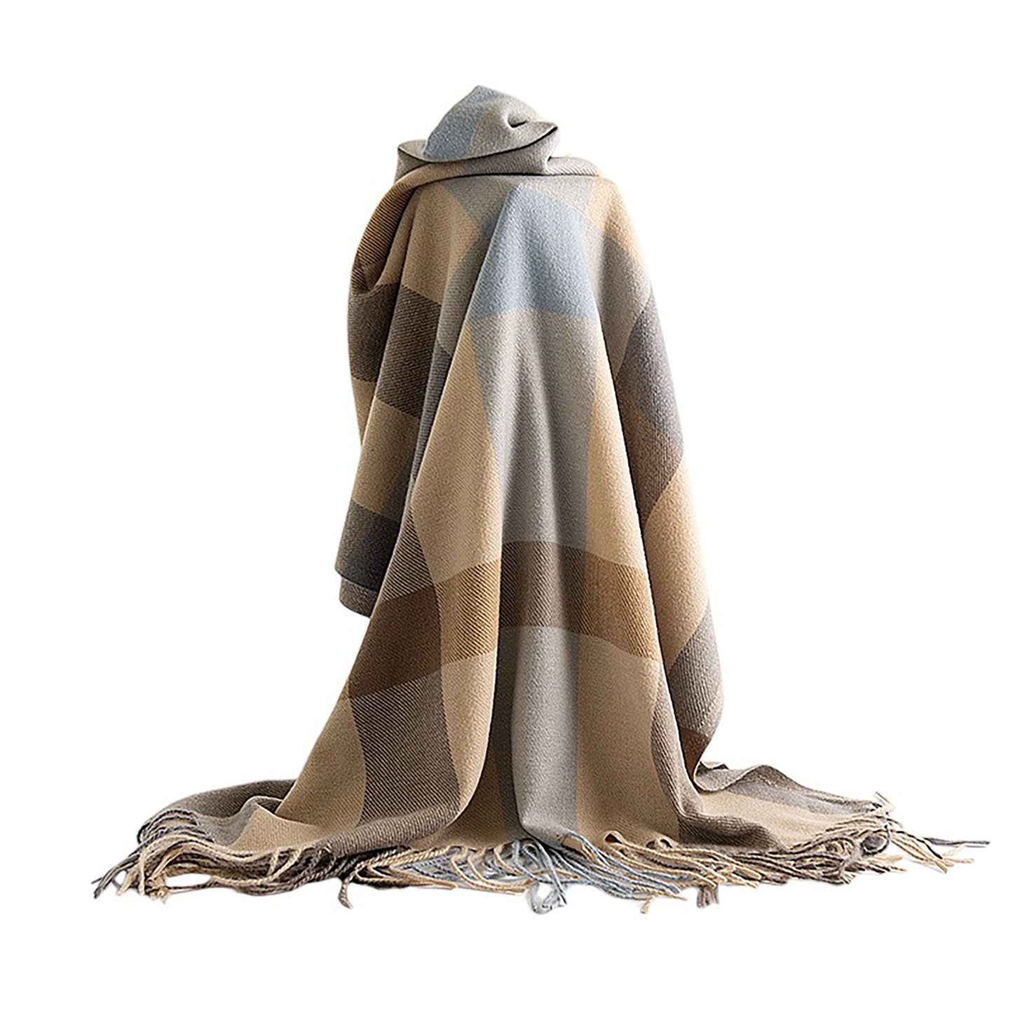Classic Oversized Plaid Scarf with Tassel Trim Wrap Warm Shawl - 71IN¡Á27IN