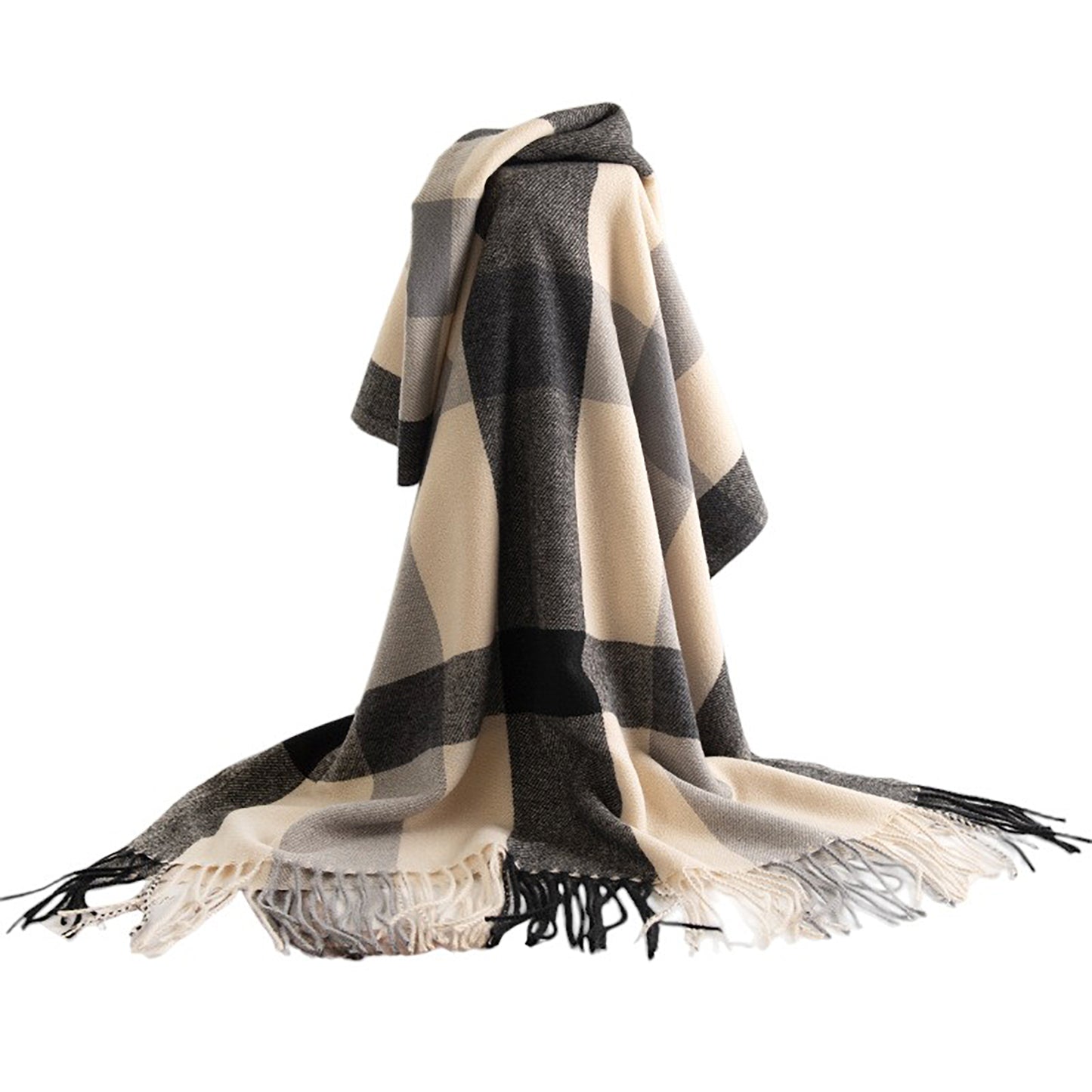 Classic Oversized Plaid Scarf with Tassel Trim Wrap Warm Shawl - 71IN¡Á27IN