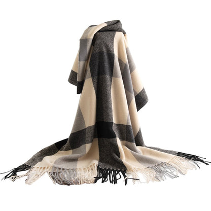 Classic Oversized Plaid Scarf with Tassel Trim Wrap Warm Shawl - 71IN¡Á27IN