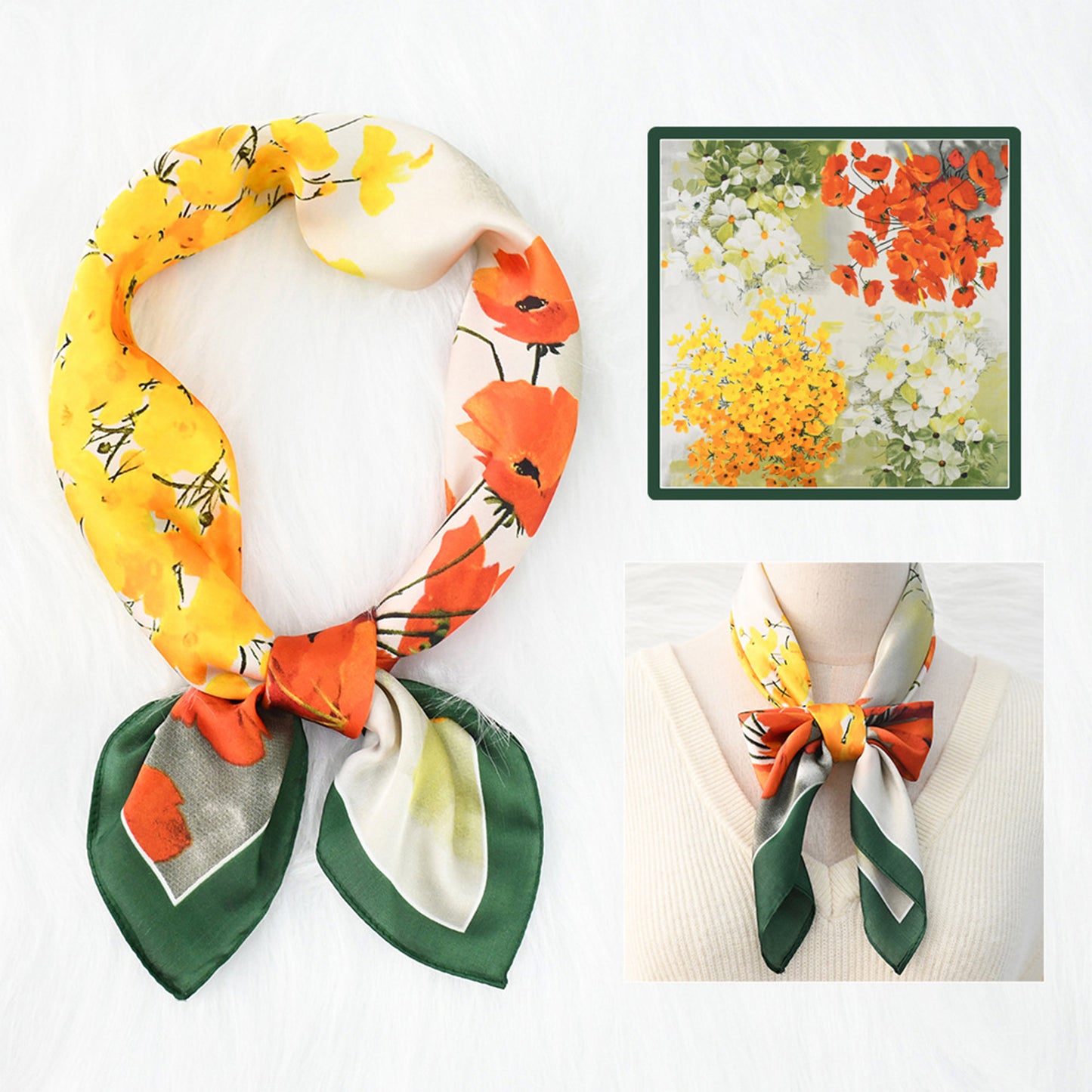 Satin Square Scarf with Vibrant Artistic Prints and Versatile Styling - 27.5IN¡Á27.5IN