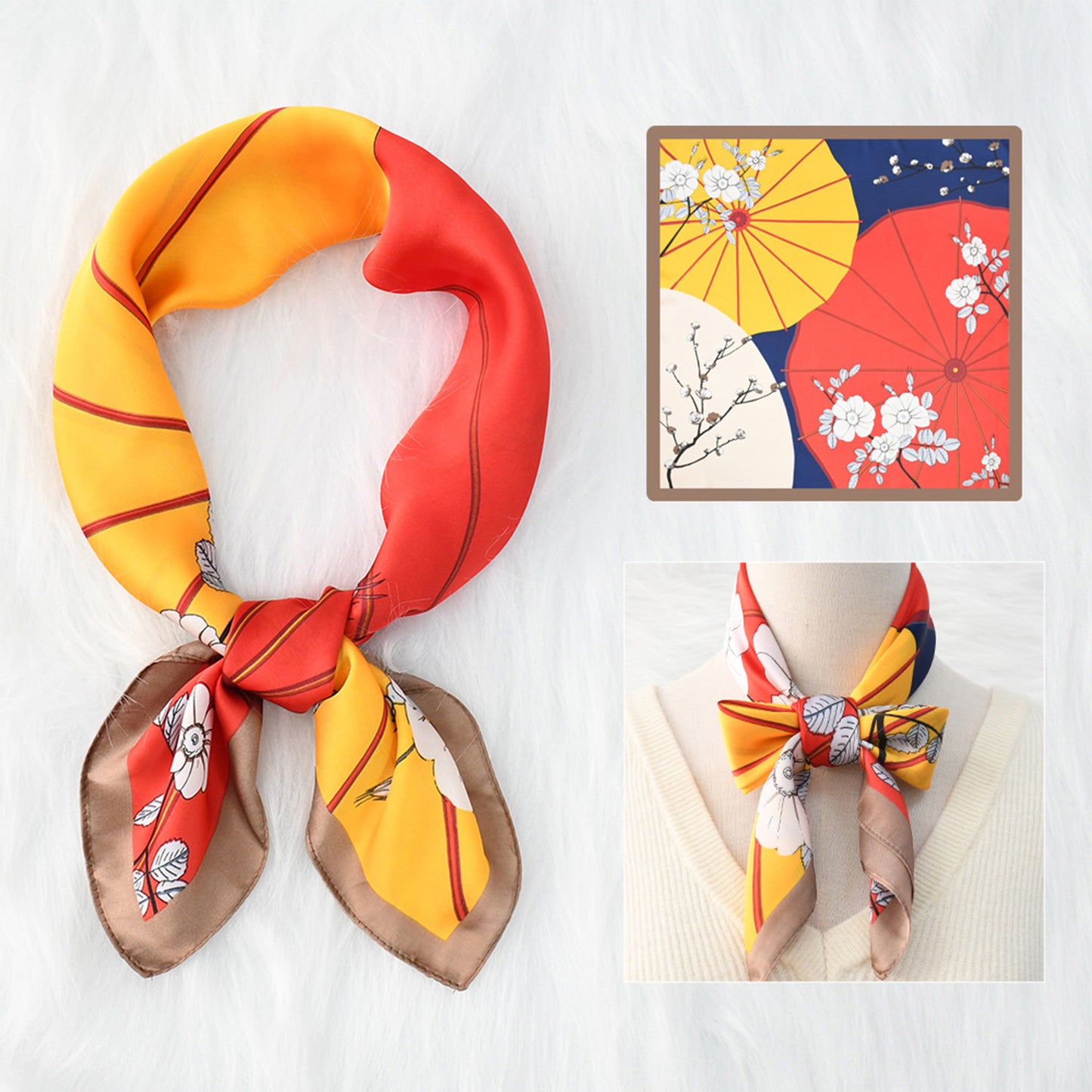 Satin Square Scarf with Vibrant Artistic Prints and Versatile Styling - 27.5IN¡Á27.5IN