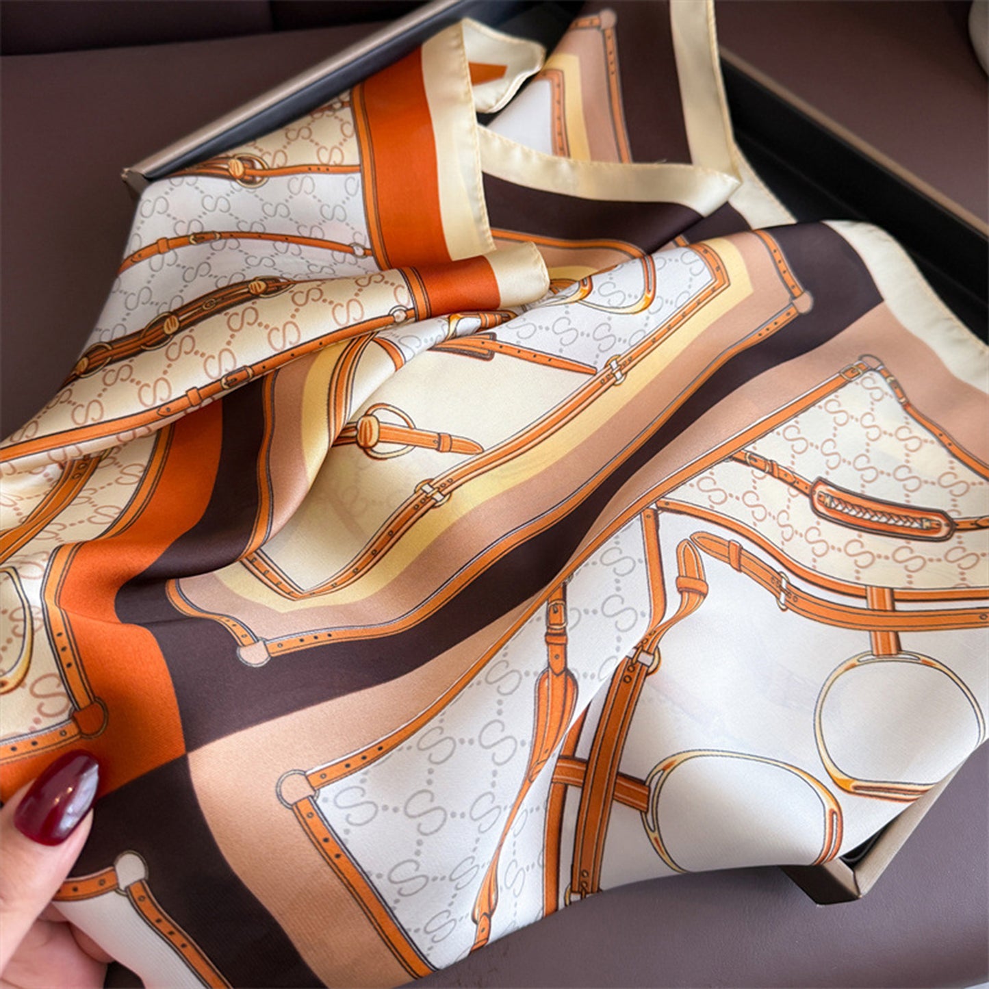 Satin Square Scarf with Elegant Print Design for Neck and Hair Accessories - 27.5IN¡Á27.5IN