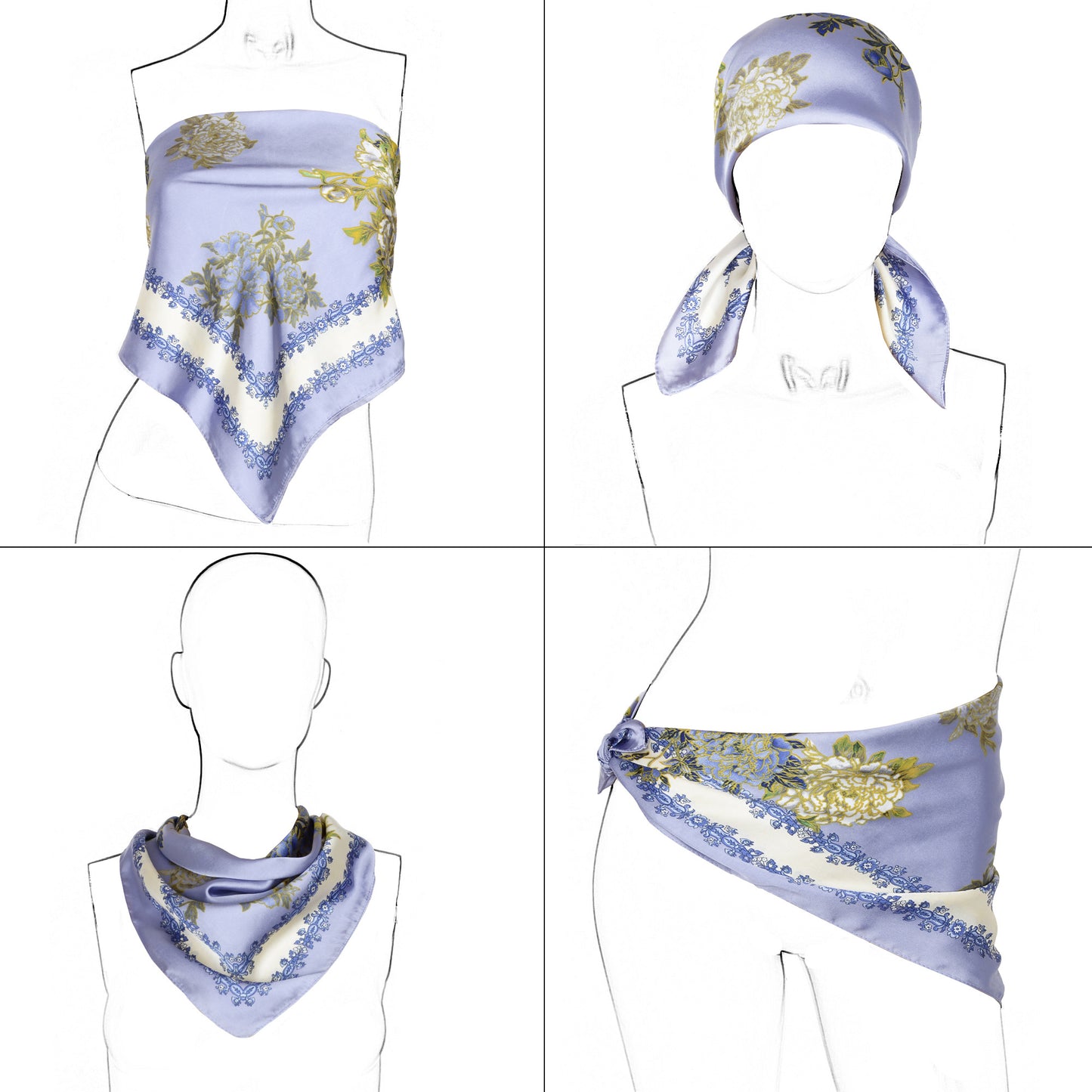 Oversized Satin Square Scarf with Classic Patchwork Cashew Twill Pattern - 35.4IN¡Á35.4IN