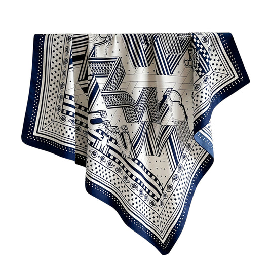 Oversized Satin Square Scarf with Classic Patchwork Cashew Twill Pattern - 35.4IN¡Á35.4IN