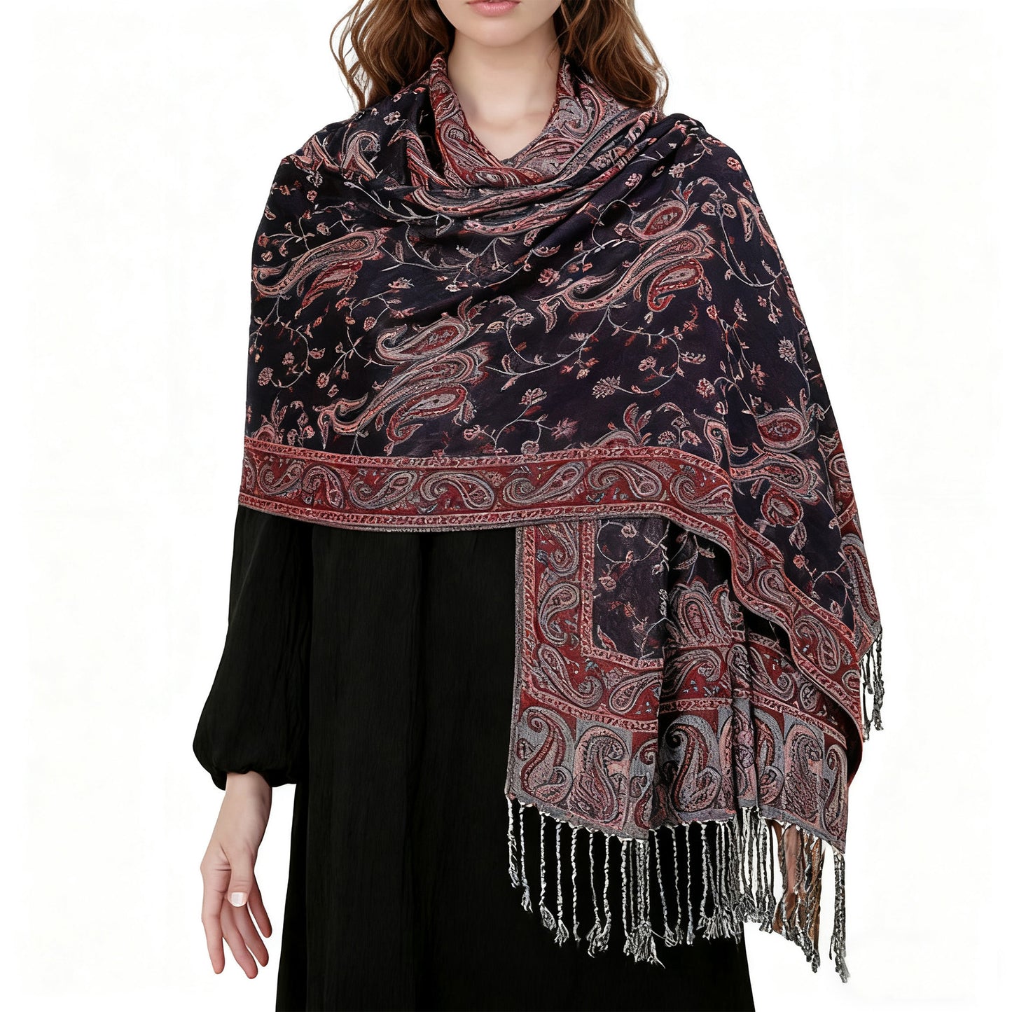 Autumn Winter Vintage Faux Cashmere Tassel Shawl Wrap with Soft Breathable Weave - 71IN¡Á27IN