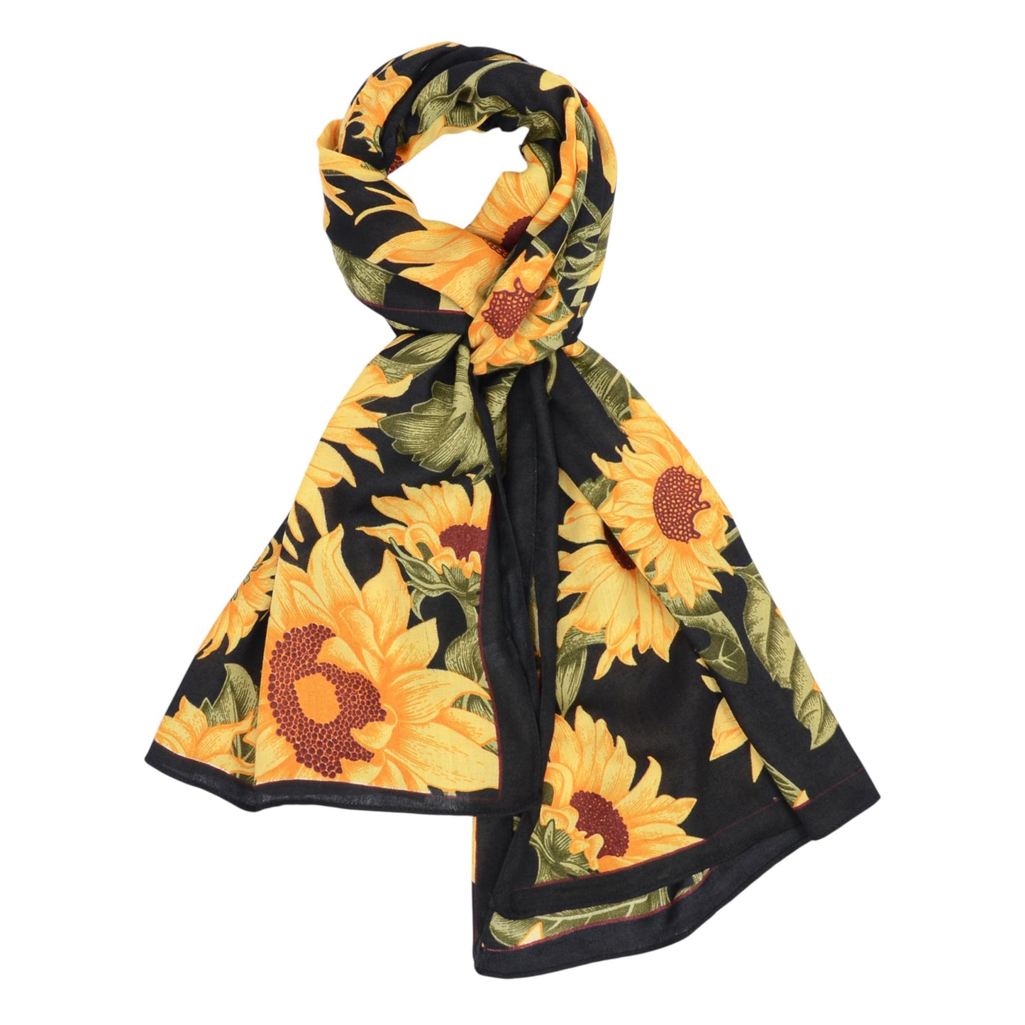 Sunflower Print Velvet Feel Autumn Winter Scarf with Warm Soft Texture - 71IN¡Á27N