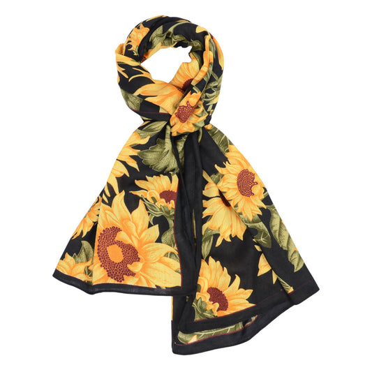 Sunflower Print Velvet Feel Autumn Winter Scarf with Warm Soft Texture - 71IN¡Á27N