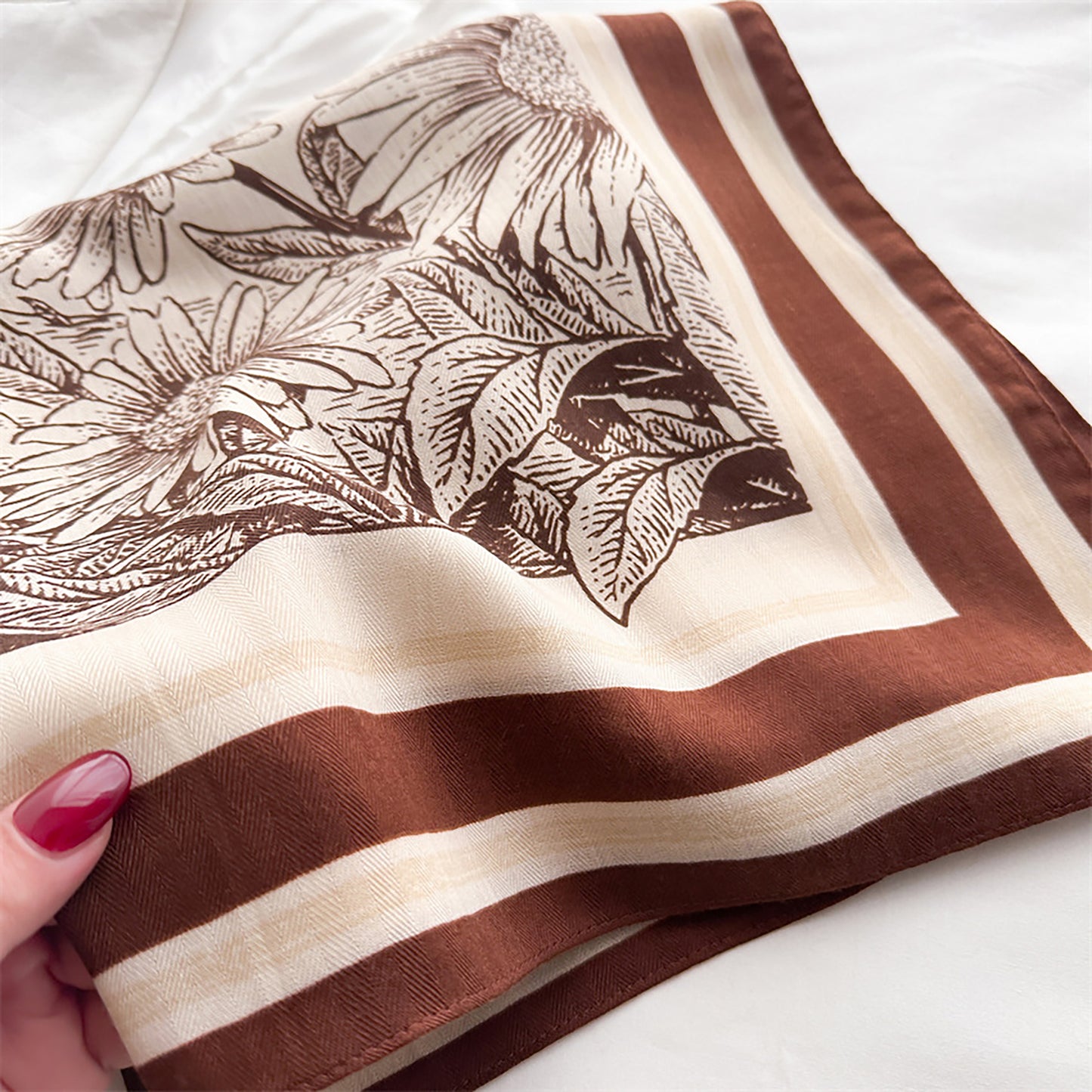 Floral Print Square Scarf with Striped Border 26.7¡Á26.7 inches