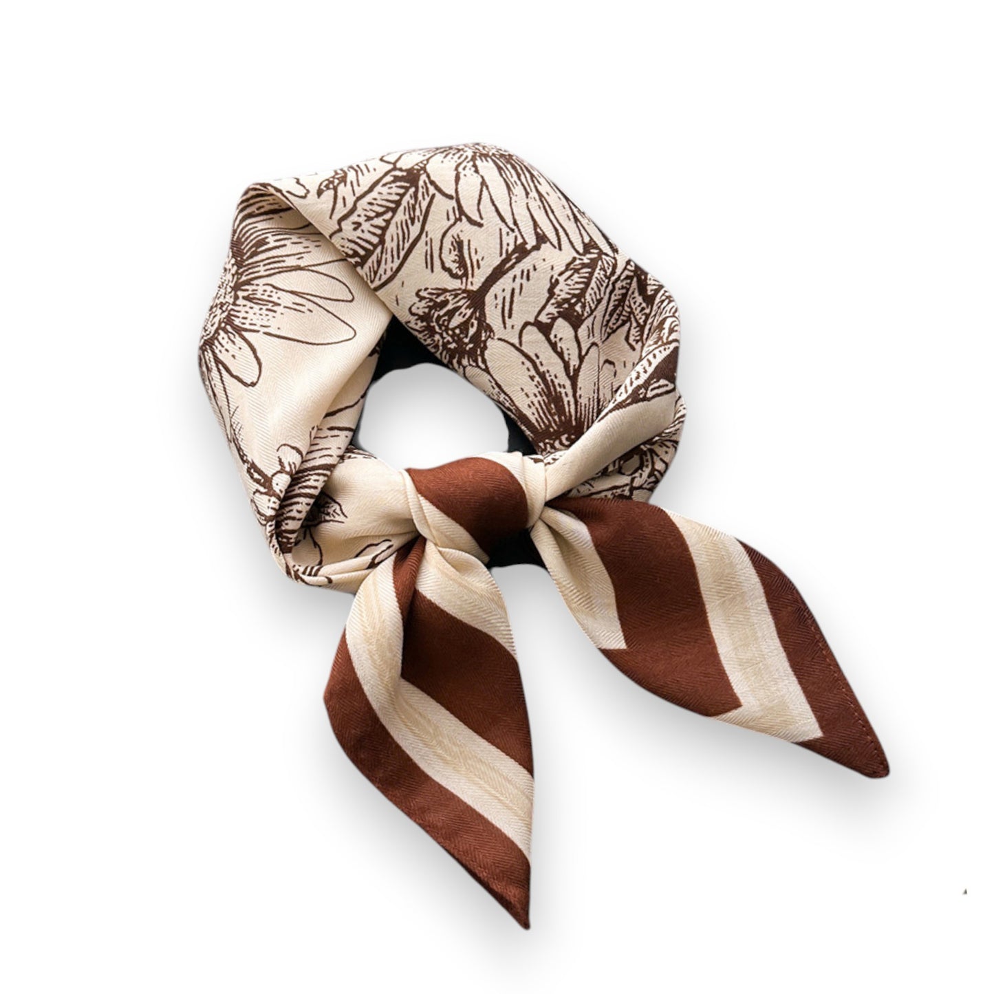 Floral Print Square Scarf with Striped Border 26.7¡Á26.7 inches