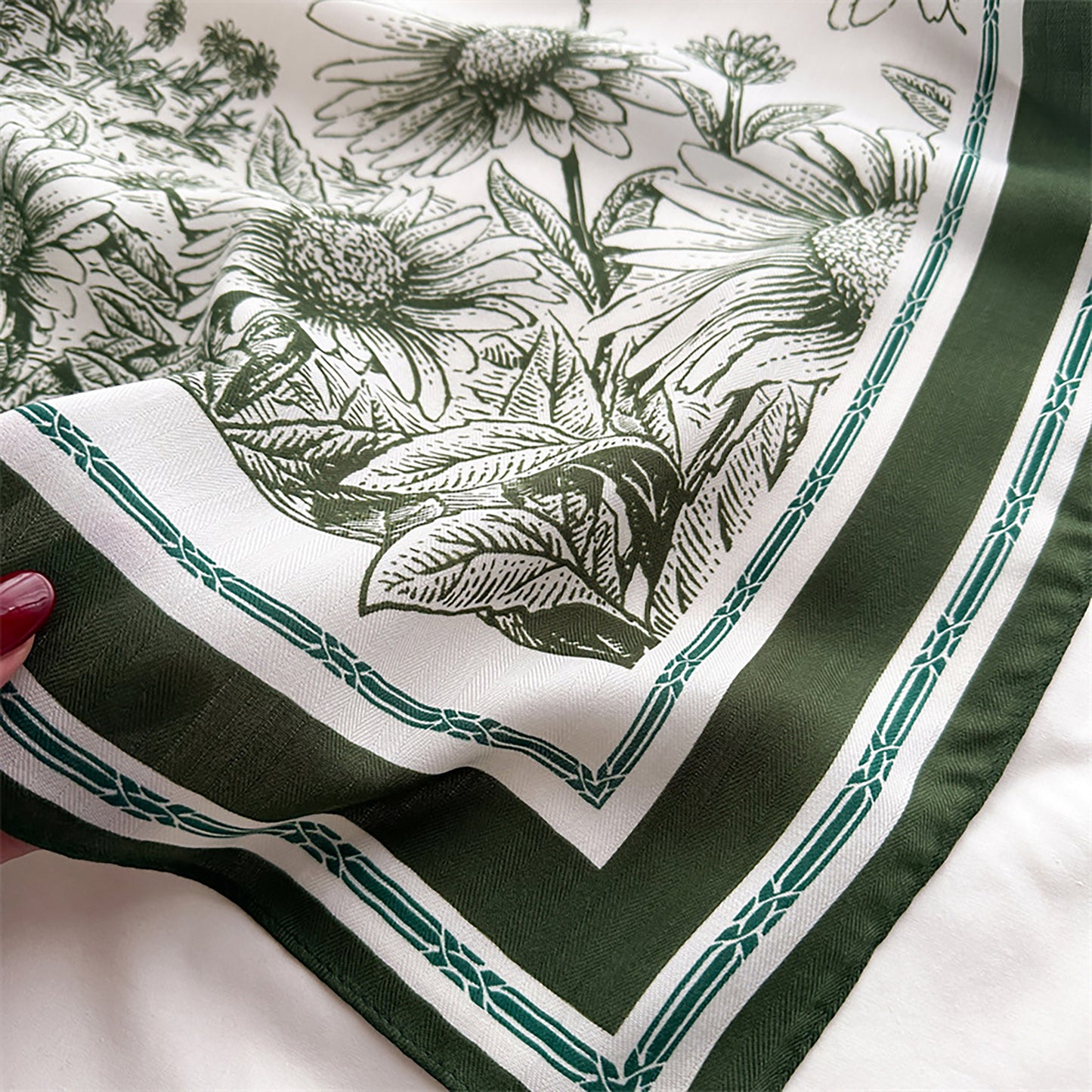 Floral Print Square Scarf with Striped Border 26.7¡Á26.7 inches