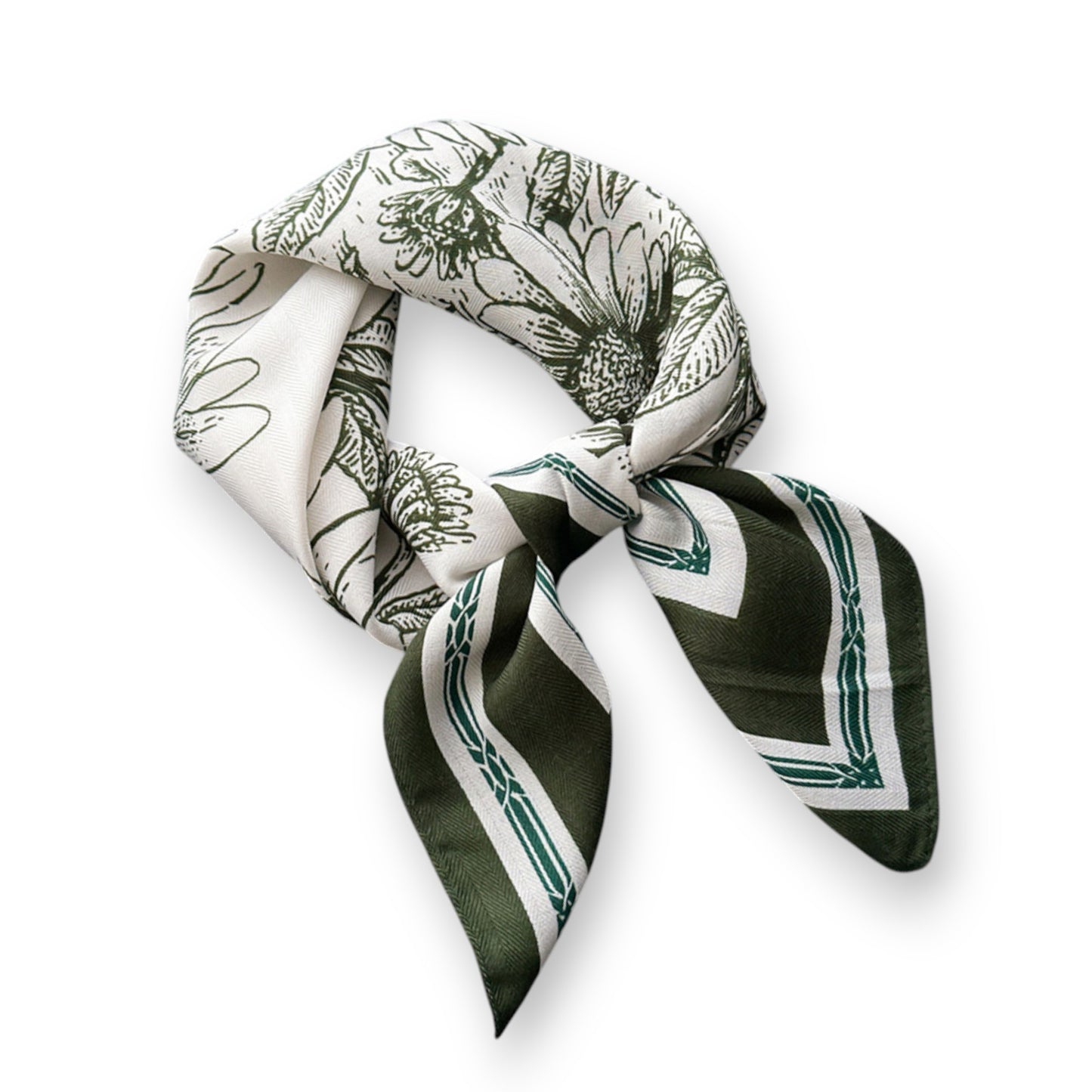 Floral Print Square Scarf with Striped Border 26.7¡Á26.7 inches