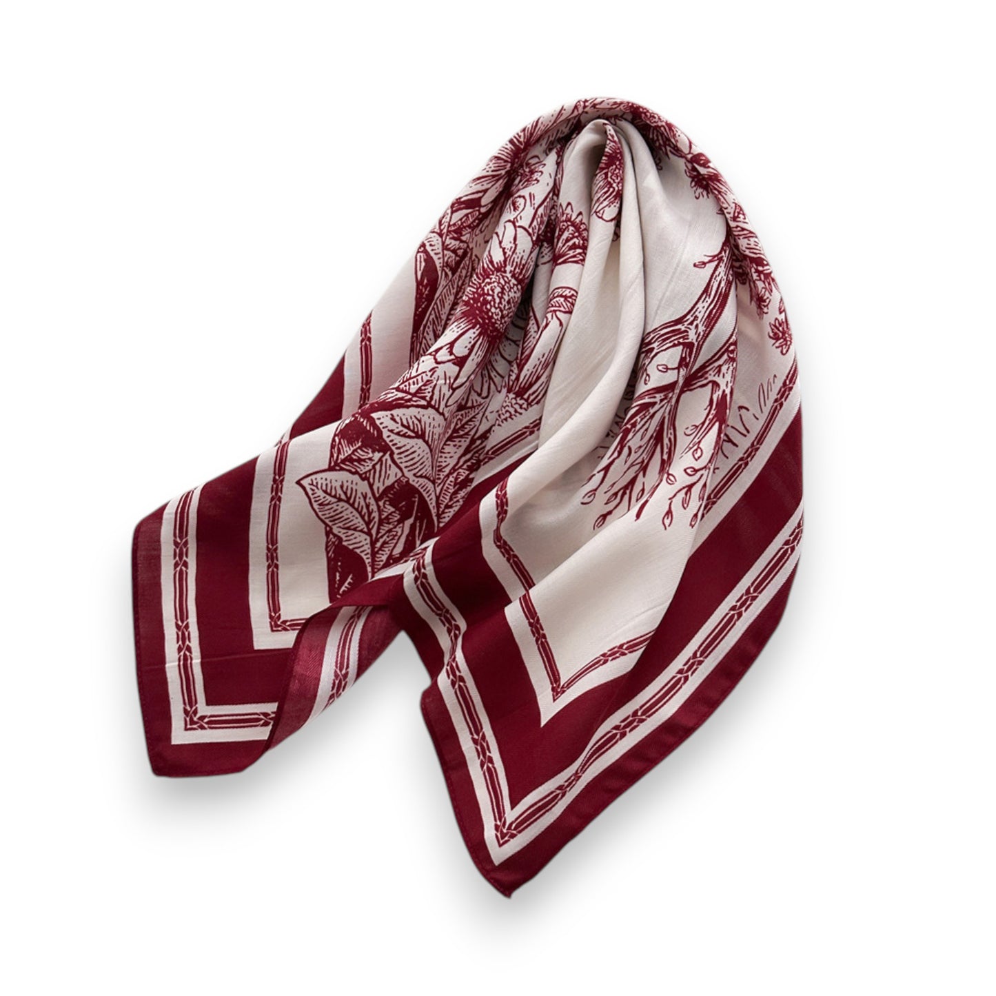 Floral Print Square Scarf with Striped Border 26.7¡Á26.7 inches