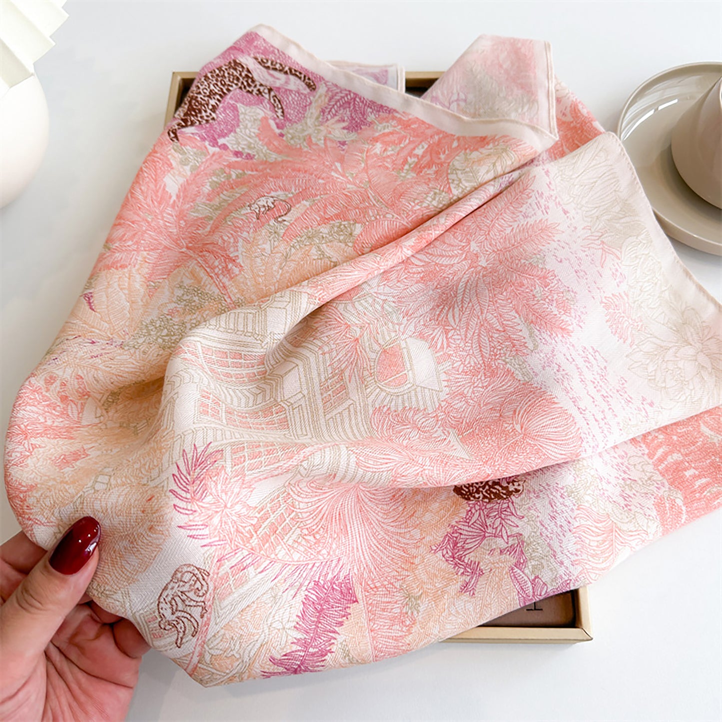 Vintage Landscape Print Square Scarf 26.7¡Á26.7 Inches