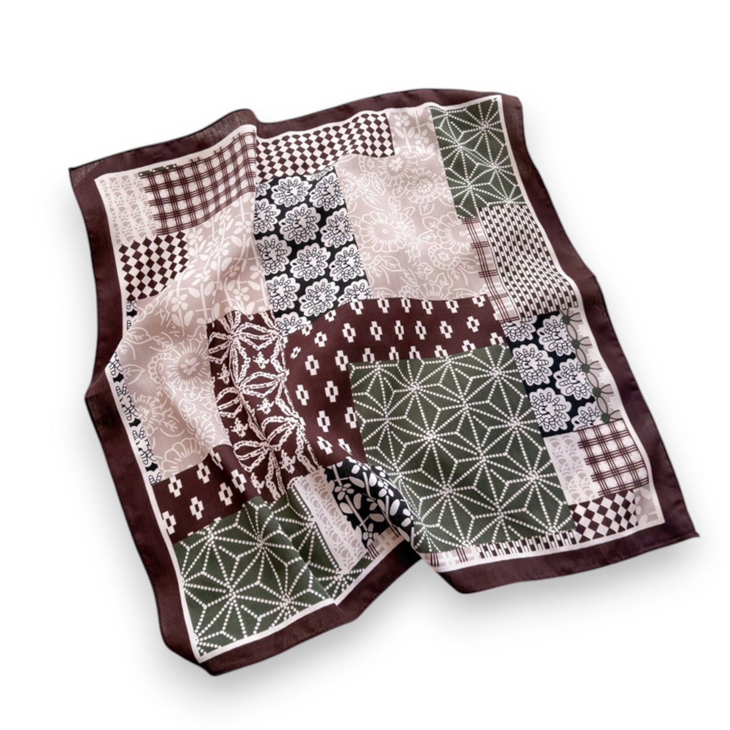 Patchwork Geometric Print Cotton-Linen Feel Square Scarf 26.7¡Á26.7 Inches
