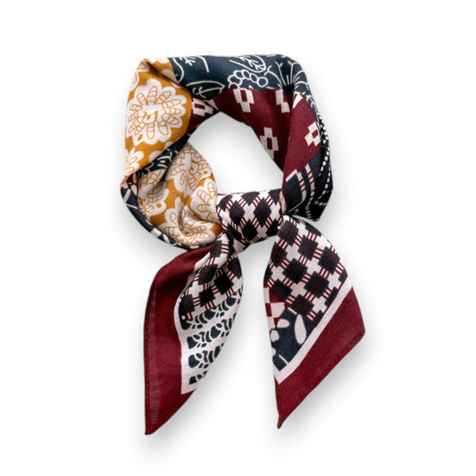 Patchwork Geometric Print Cotton-Linen Feel Square Scarf 26.7¡Á26.7 Inches