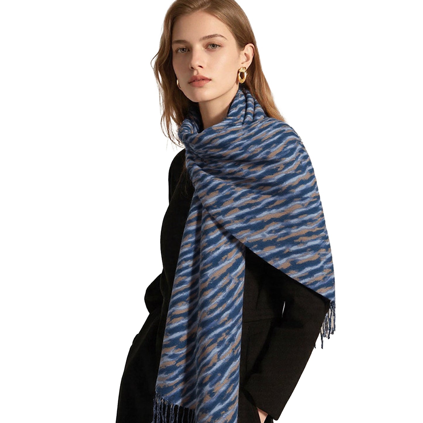 Zebra Pattern Soft Brushed Scarf with Fringe Tassel Ends 70.5¡Á27.5 Inches