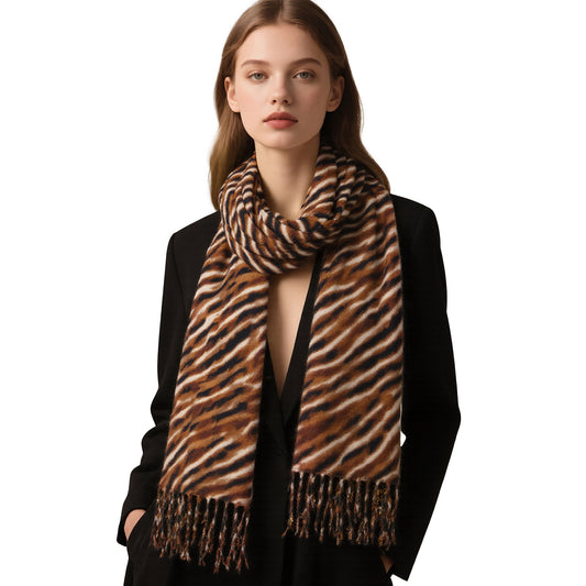 Zebra Pattern Soft Brushed Scarf with Fringe Tassel Ends 70.5¡Á27.5 Inches