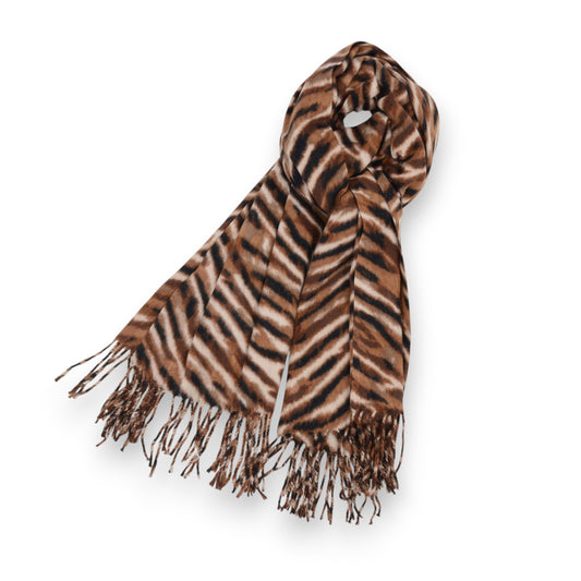 Zebra Pattern Soft Brushed Scarf with Fringe Tassel Ends 70.5¡Á27.5 Inches