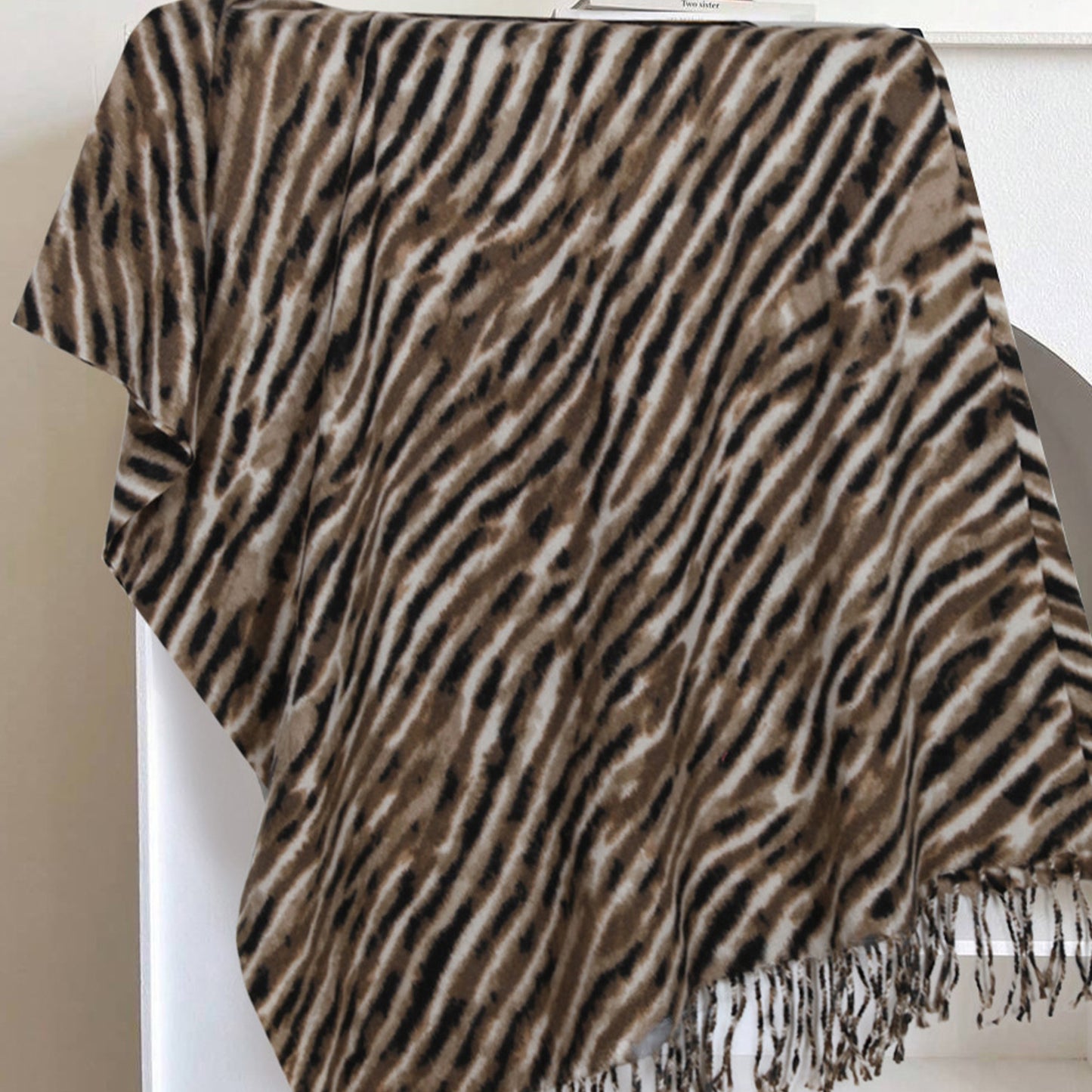 Zebra Pattern Soft Brushed Scarf with Fringe Tassel Ends 70.5¡Á27.5 Inches