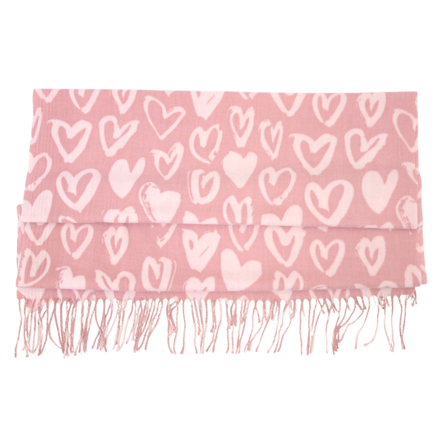 Soft Heart Pattern Brushed Scarf with Fringe Tassel Ends 70.5¡Á27.5 Inches