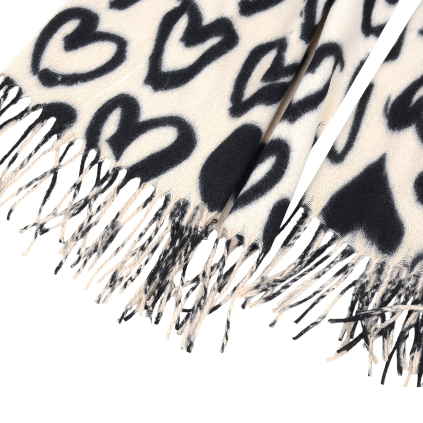 Soft Heart Pattern Brushed Scarf with Fringe Tassel Ends 70.5¡Á27.5 Inches