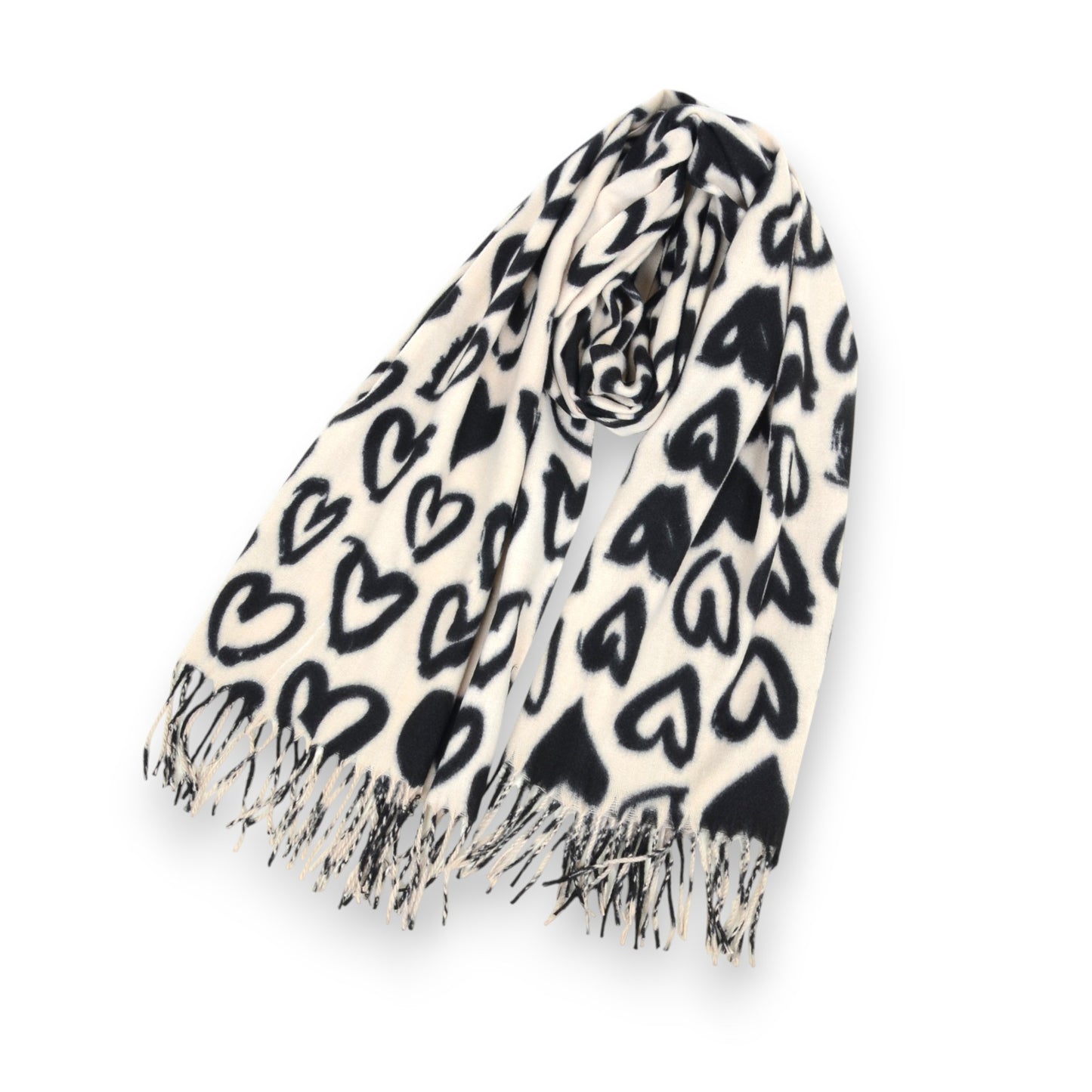 Soft Heart Pattern Brushed Scarf with Fringe Tassel Ends 70.5¡Á27.5 Inches