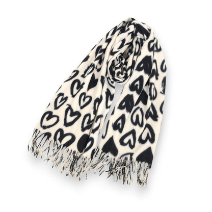 Soft Heart Pattern Brushed Scarf with Fringe Tassel Ends 70.5¡Á27.5 Inches
