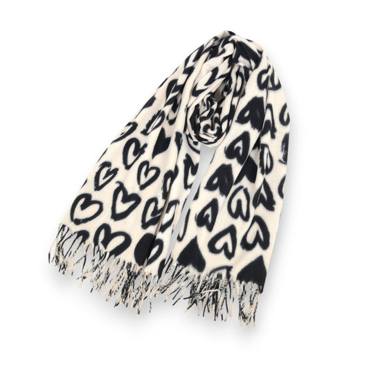 Soft Heart Pattern Brushed Scarf with Fringe Tassel Ends 70.5¡Á27.5 Inches