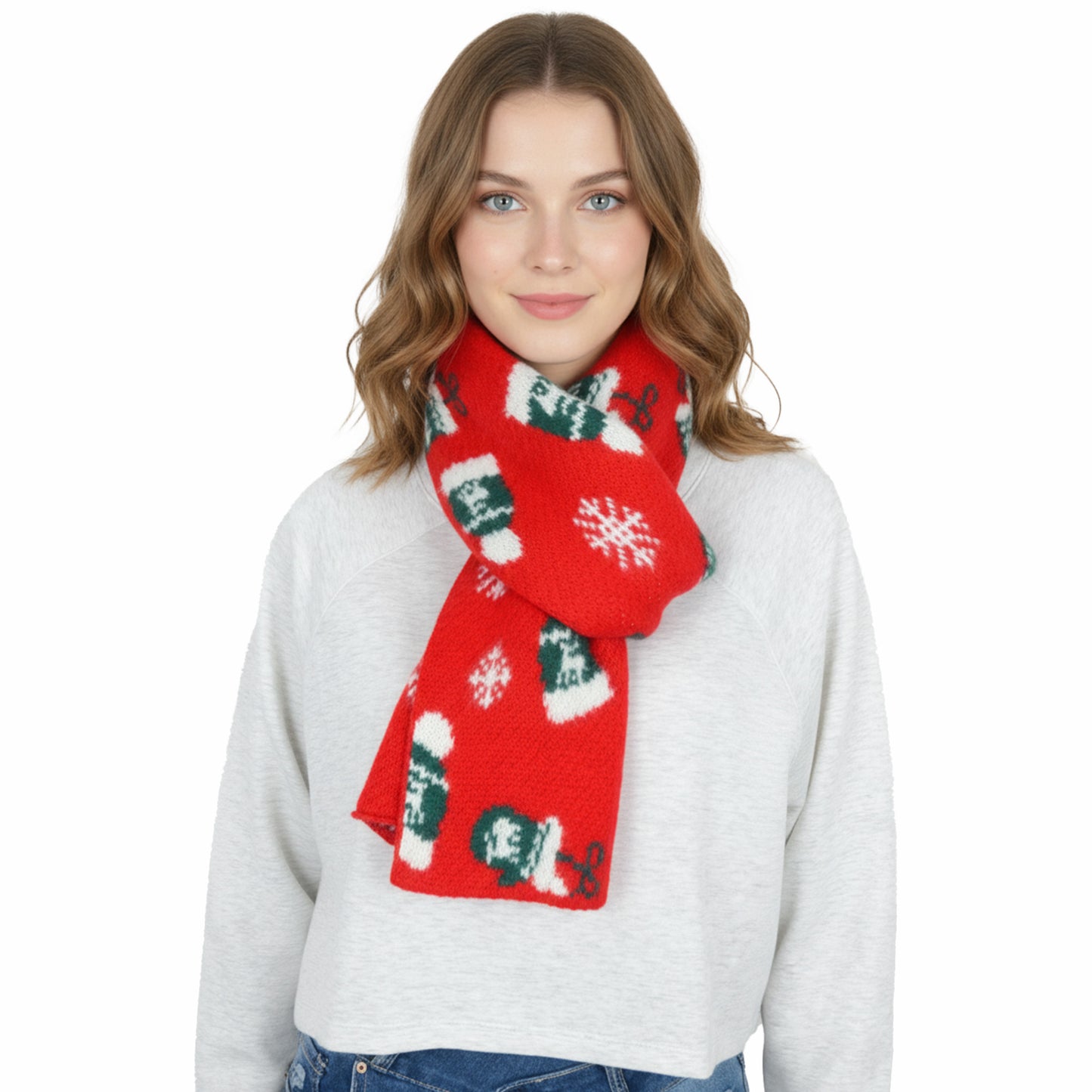 Knitted Winter Scarf with Reindeer and Snowflake Holiday Pattern 66¡Á12 Inches