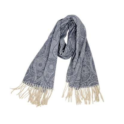 Jacquard Knit Scarf with Tassel Fringe and Bohemian Floral Pattern 78.5¡Á26 Inches
