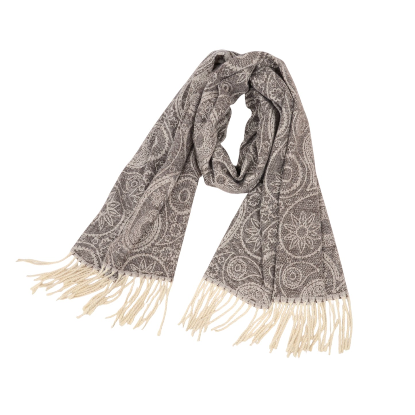 Jacquard Knit Scarf with Tassel Fringe and Bohemian Floral Pattern 78.5¡Á26 Inches